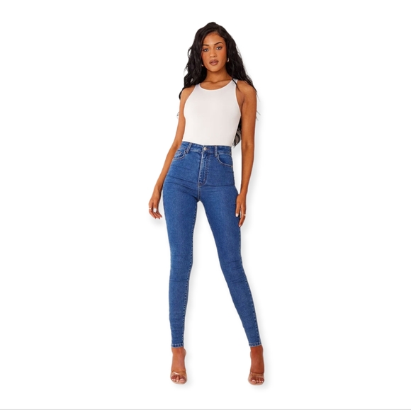 Tall Mid Blue Wash Basic High Waisted 5 Pocket Skinny Jeans - Picture 2 of 4